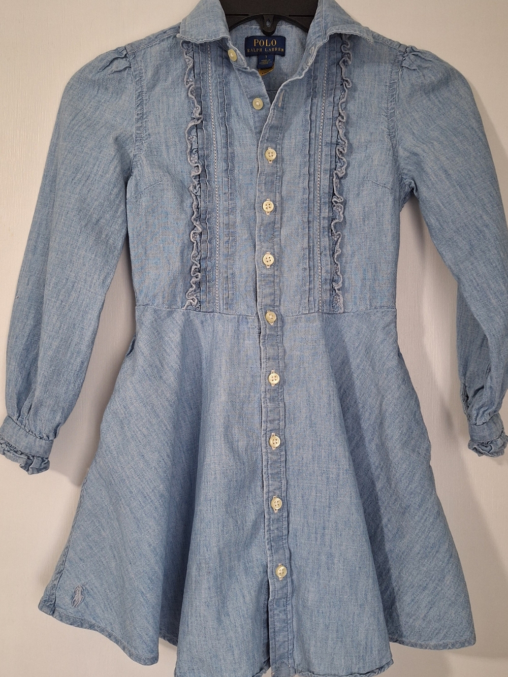 Polo by Ralph Lauren Light Blue Denim Girls' Button-Front Dress Size 7